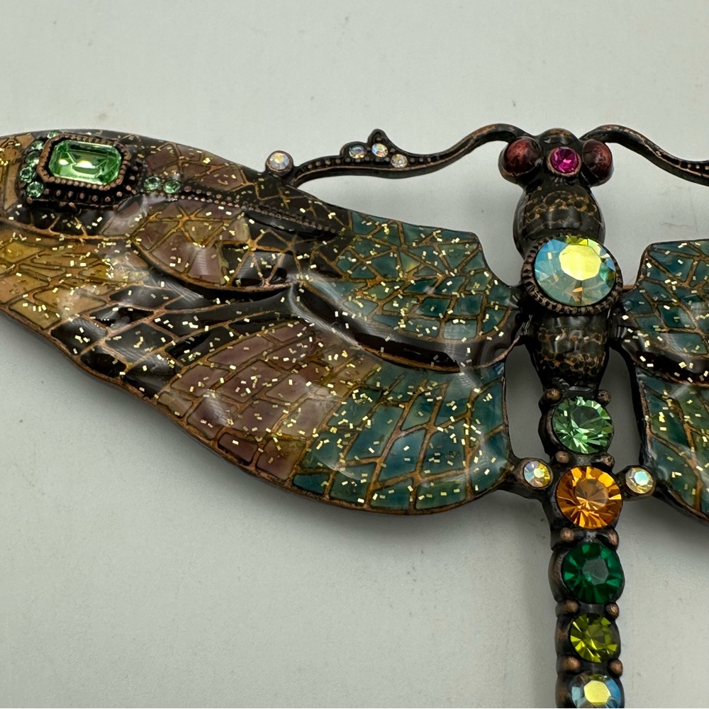 Joan Rivers LARGE Enamel Rhinestone Dragonfly Brooch Pin - Picture 3 of 7